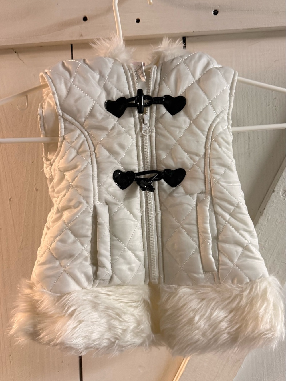 Little Lass White Quilted Vest with Faux-Fur Trim